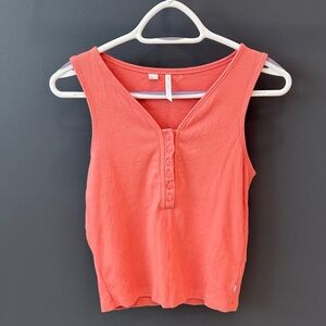 Coral Sleeveless Button-Front Women's Top
